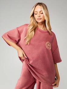 Missguided x Playboy Christmas Oversized Graphic Tee With California Bunny Logo Print Short Sleeve Cotton Blend Vintage Washed T-Shirt For Summer - Redwood - View 4
