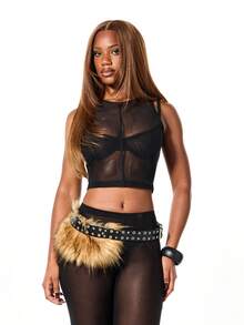 SUMWON WOMEN Mesh See Through Tank Top For Club Party Evening Nightlife Layering Camisole