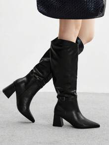 CUCCOO BIZCHIC Botas altas de tacón alto versátiles y de uso diario para mujer - Negro - Ver 3