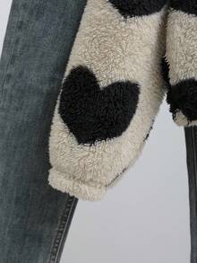 SHEIN Moletom Folgado e Fofo com Estampa de Coração para Meninas Pré-Adolescentes, Casual e Versátil - Caqui - Visão 4