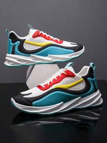 Zapatillas casuales para hombre, zapatillas de tenis transpirables, zapatillas para correr para hombre, estilo casual, diseño de empalme de bloques multicolores, suela cómoda antideslizante, adecuada para caminar, deportes, gimnasio, moda, peso ligero, - Verde - Ver 1