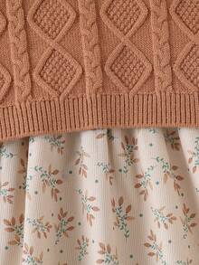 SHEIN Vintaside Kids Baby und Mädchen modischer, süßer, vielseitiger echter 2 Stücke Pullover-Set, gestrickter Pullunder und gewobenes Kleid mit Peter-Pan-Kragen für Oberbekleidung - Kamelfarben - Übersicht 9