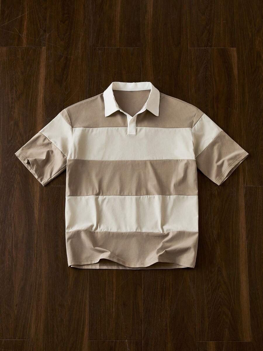 SWAVVY Men's Color Block Drop Shoulder Knitted Leisure Polo Shirt - White - View 1