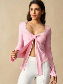 VARSIVA Women's Fitted Long Sleeve Yoga Tee Shirts - Pink - View 2