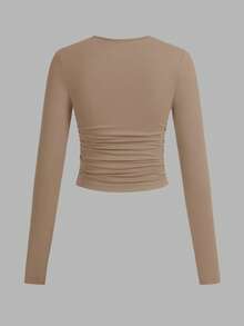 SHEIN EZwear 3件套女士休闲纯色圆领褶皱长袖T恤，秋冬 - 彩色 - 查看 9