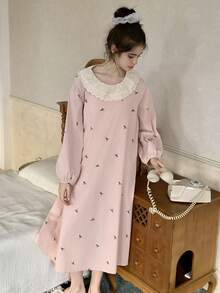 DAZY Teen Girl Floral Embroidery Ruffle Hem Loose Fit Casual Dress - Pink - View 3