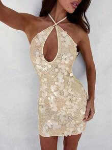 Aloruh 女式亮片露背针织连衣裙，夏季时尚