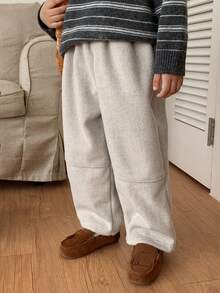 DAZY Young Boy Solid Color Elastic Waist Loose Wide Leg Casual Pants - Apricot - View 6