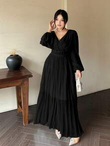 Vibekara 浪漫V领露背长袖连衣裙，飘逸优雅希腊风格白色女神礼服