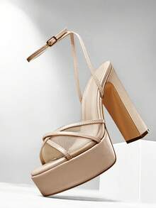 SHUZIA 女士时尚日常百搭踝带厚底凉鞋