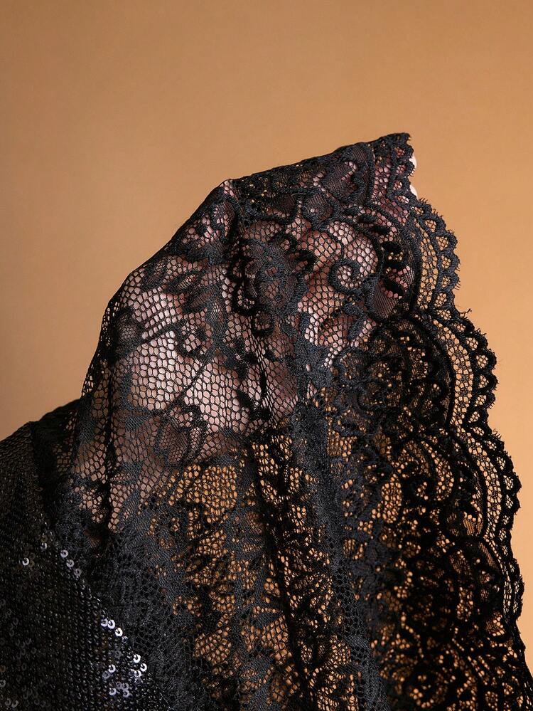 LACE & SEQUIN DEEP V-NECK DRESS, AUTUMN/WINTER