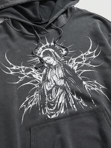 ROMWE Áo nỉ chui đầu họa tiết Đức Mẹ Đồng Trinh cỡ lớn dành cho nữ - màu đen - Xem 2