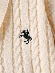 SHEIN 1 件男童复古风格开衫，复古绞花针织，双排扣，经典条纹 V 领，常规袖，整齐下摆，浅灰色经典针织毛衣，百搭休闲夹克，做工精良，适合春秋季 - 杏色 - 查看 4