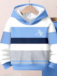 SHEIN 2 Stücke/Set Lässiger, stilvoller, klassischer Farbblock Loose Fit Hoodie Sweatshirt und Jogginghose Set für Kleine Jungen, geeignet für Herbst/Winter - Verschiedenfarbig - Übersicht 5