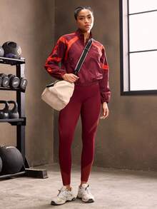 Powerista Women's Contrast Color Raglan Sleeve Casual Thermal Lined Sports Jacket - Purple - View 2