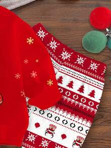 SHEIN Bộ áo nỉ dài tay cổ tròn dày mềm mại họa tiết tuần lộc Giáng sinh dễ thương và hài hước cho bé gái, phù hợp cho mùa thu/đông - Nhiều màu - Xem 5