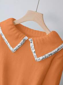 SHEIN Franclia Áo len dệt kim ôm sát tay raglan cổ bẻ thời trang tối giản thanh lịch dành cho nữ - trái cam - Xem 3