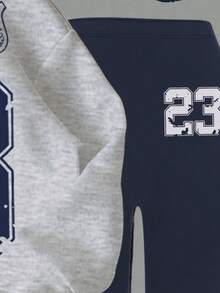 2 件套青少年女孩休闲简约图案 23 印花连帽衫和紧身裤，适合运动、街头、返校、秋冬 - 彩色 - 查看 4