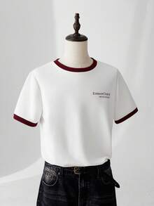 ESTAVOR 男士休闲撞色字母印花短袖 T 恤，夏季 - 白色 - 查看 6