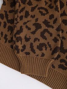 Franclia Women's Leopard Print Crew Neck Long Sleeve Cropped Casual Sweater, Autumn/Winter - Camel - View 4