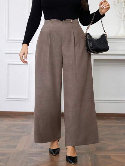 Modelyn 大码女式高腰褶皱阔腿宽松优雅裤