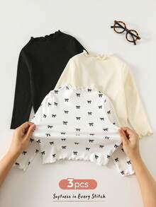 Cozy Pixies 3pcs Baby Girl Solid Color Knit Soft Round Neck Long Sleeve Ruffle Hem Pullover Sweater Set - White - View 2