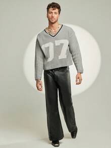 FeverCity Men's Casual Numeric Pattern Sweater, Autumn/Winter - Grey - View 4