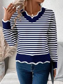 EMERY ROSE 女士休闲V领做旧毛衣，适合秋冬季 - 彩色 - 查看 4