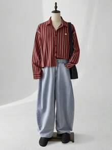 ESTAVOR Men's Striped Pattern Casual Long Sleeve Shirt - Red - View 2