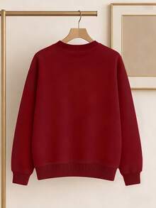 Franclia 女士时尚心形蝴蝶印花落肩圆领运动衫 - 酒紅色 - 查看 2