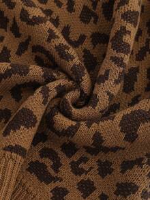 Franclia Women's Leopard Print Crew Neck Long Sleeve Cropped Casual Sweater, Autumn/Winter - Camel - View 5