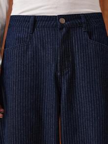 SWAVVY Men's Striped Pocket Wide Leg Loose Casual Versatile Jeans - Blue - View 6