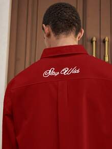 SWAVVY Áo sơ mi nam dài tay in họa tiết, kiểu dáng thường ngày. - Màu Đỏ Sâu - Xem 5