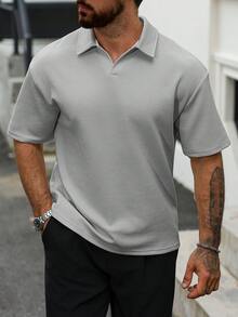 Manfinity CasualCool Textured Fabric Men's Casual Polo Shirt Men Short Sleeve Casual Polo Shirt Men Polo Shirts Grey Shirt Men Men Golf Shirt Men Short Sleeve Gray Shirt