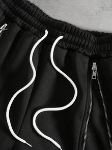 PAVTROS Pantalon de survêtement décontracté pour hommes avec cordon de serrage à la taille, pantalon de survêtement noir avec imprimé graphique pour l'automne, pantalon streetwear avec imprimé lettres, pantalon élastique pour hommes, pantalon de survêtement Y2k goth pour hommes - Noir - Voir 7