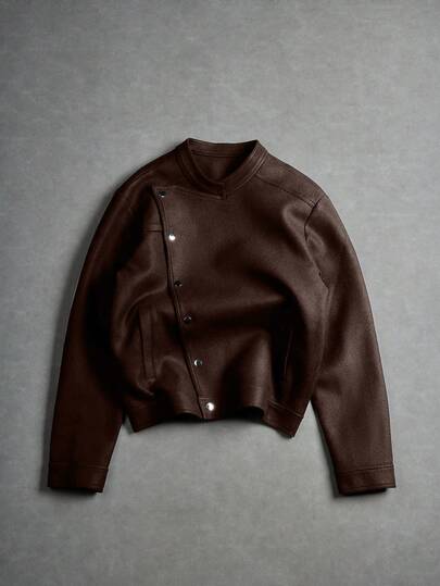 Manfinity EMRG Erkek Eğik Düğmeli Uzun Kollu Ceket, Asimetrik Düğmeli Günlük Ceket, Koca, Erkek Arkadaş, Arkadaş İçin Tavsiye Edilen Hediye Kahverengi Kazak Kahverengi Ceket Kısa Erkek Ceket Kısa Fermuarlı Erkek Kahverengi Jersey