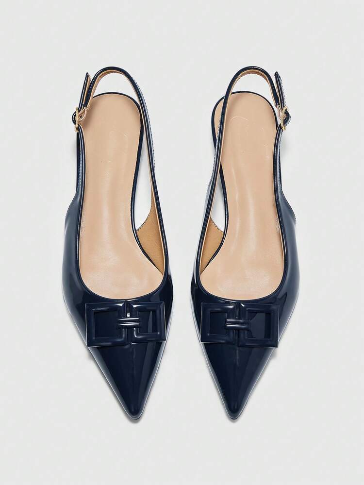 CUCCOO BIZCHIC Women's New Square Buckle Pointed Toe Low Heel Flat Casual Shoes, Burgundy Patent Leather Slip-On Flats, Comfortable For Work And Commute For Christmas Spring Shoes