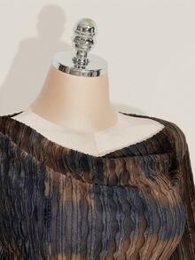 SHEIN ICON 秋季女式加大码西部波西米亚风复古哥特露肩外出扎染印花不对称下摆长袖喇叭袖时尚T恤 - 彩色 - 查看 6