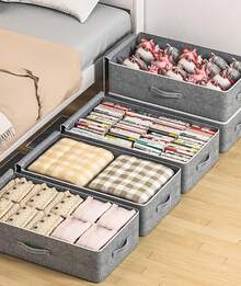 1pc Extra Wide Under The Bed Storage Box Large Capacity Flat Design Drawer Style Organizer For Clothes Blankets Seasonal Clothing Bed Frame Space Saving Household Closet Multipurpose Container - Dark Grey - View 5