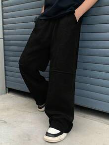 SHEIN 青少年男孩休闲百搭运动裤，适合通勤、上学、日常休闲装、运动、秋冬季 - 黑色 - 查看 5