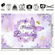 1 Fairy Princess Purple Butterfly With Crown Birthday Background Banner - Celebrations And Parties, Shower Photography Background, Home Decoration, Wall Decoration, Party Background Decoration, Party Decoration/Supplies/Gifts - Multicolor - View 11