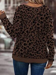 EMERY ROSE Nueva sudadera de mujer de cuello en V de manga larga con estampado de leopardo suave, éxito de para otoño/invierno - Multicolor - Ver 2