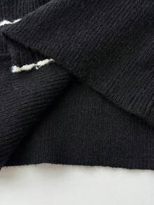 SHEIN Unity Women's Autumn/Winter Metal Buckle Stylish French Ribbed Waist Versatile All-Match Casual Sweater - Black and White - View 6