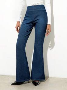 Maija Women's Blue Thermal Lined High-Waisted, Slim-Fitting Flared Jeans, Comfortable And Stretchy Fabric, Perfect For Winter. - Dark Wash - View 6