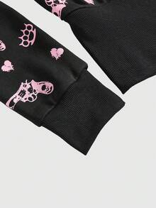 ROMWE J-Fashion 万圣节 Y2K Baddie 骷髅枪印花撞色修身女式运动衫 - 黑色 - 查看 4