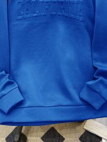 SHEIN Teen Boys' Casual Hooded Sweatshirt, Embossed English Text, Long Sleeve, Autumn, Winter, Sports, Baby Blue, Y2k, Graduation, Back-To-School, Versatile Sweatshirts - Royal Blue - View 6