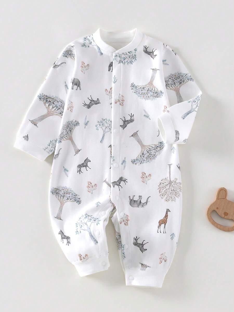 男婴数码印花长袖针织连体衣，四季皆宜