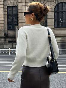 DAZY Áo khoác len cardigan màu trơn trang trí sequin lấp lánh, phong cách thanh lịch thường ngày khi đi làm dành cho nữ, mùa thu/đông, Giáng sinh - Màu be - Xem 3