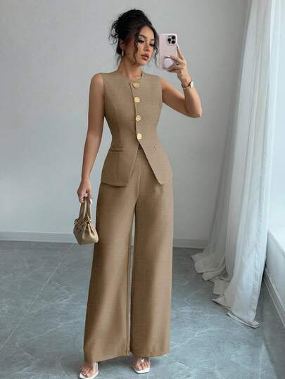 Selianne Women's Elegant Floral Button Decorated Casual/Commute Suit