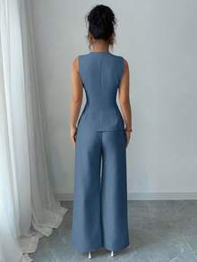 Selianne Bộ đồ thường ngày/đi làm trang trí cúc hoa thanh lịch dành cho nữ - Màu xanh lam - Xem 2